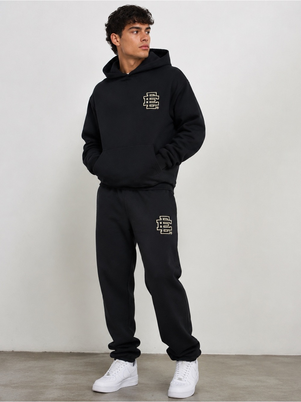Eric Emanuel Black Sweatsuit with Gold Logo